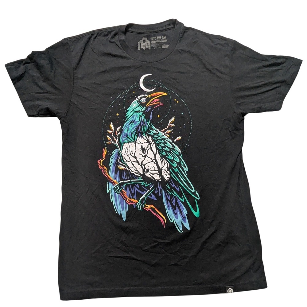 Into The AM Raven Celestial Moon Men Medium Black Graphic T-Shirt